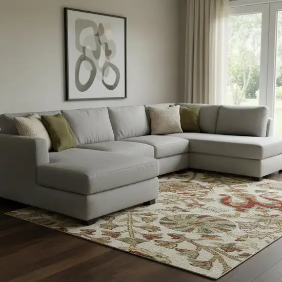 Ivory Red And Blue Floral Washable Area Rug With UV Protection Photo 2