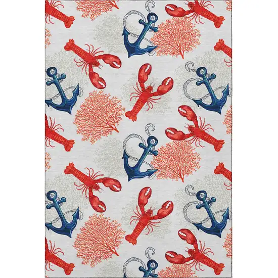 Ivory Red And Blue Nautical Washable Area Rug With UV Protection Photo 4