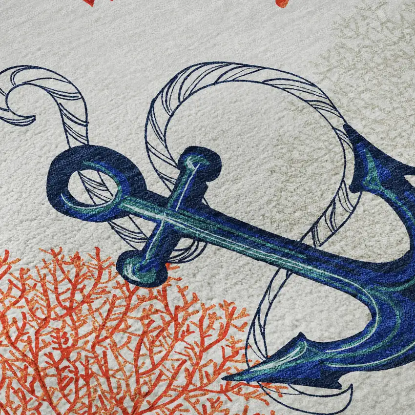 Ivory Red And Blue Nautical Washable Area Rug With UV Protection Photo 9