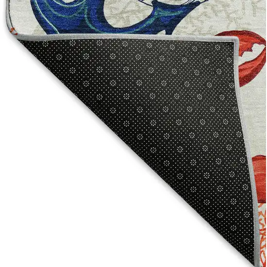 Ivory Red And Blue Nautical Washable Area Rug With UV Protection Photo 7