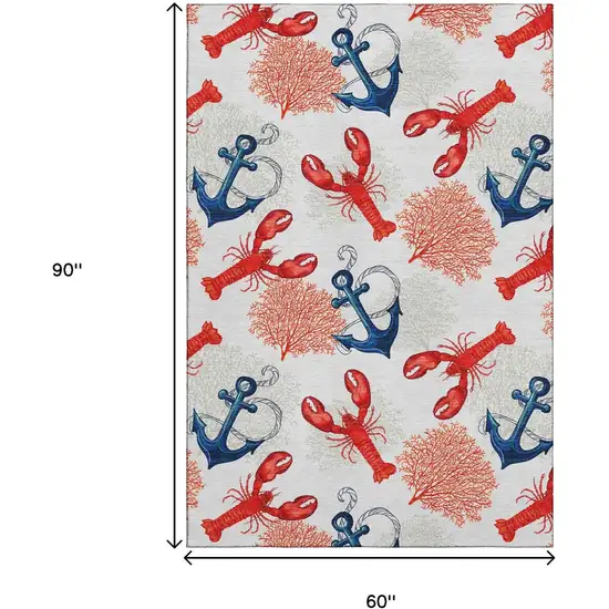 Ivory Red And Blue Nautical Washable Area Rug With UV Protection Photo 3