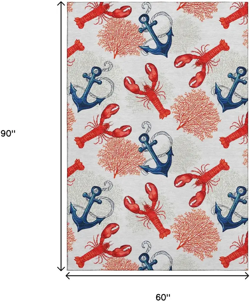 Ivory Red And Blue Nautical Washable Area Rug With UV Protection Photo 3