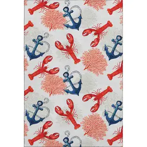 Photo of Ivory Red And Blue Nautical Washable Area Rug With UV Protection