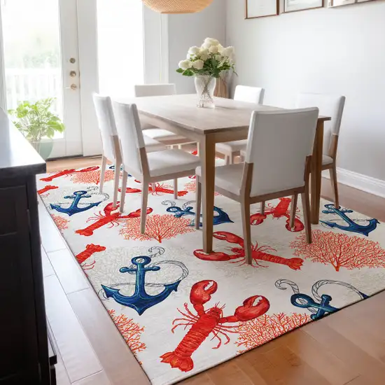 Ivory Red And Blue Nautical Washable Area Rug With UV Protection Photo 5