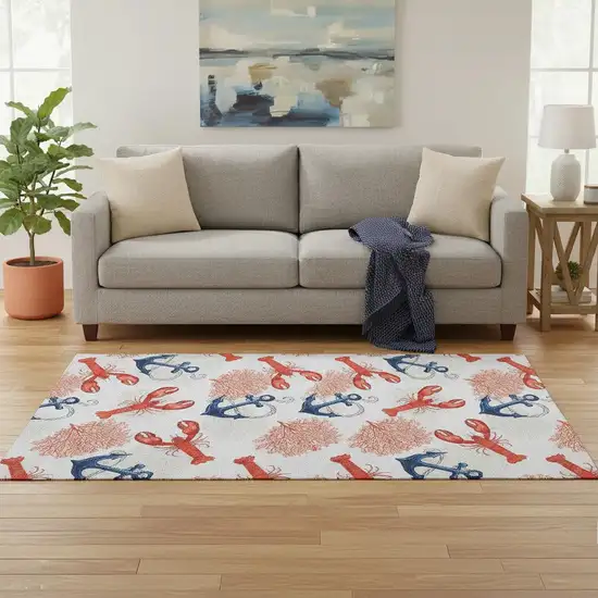 Ivory Red And Blue Nautical Washable Area Rug With UV Protection Photo 1