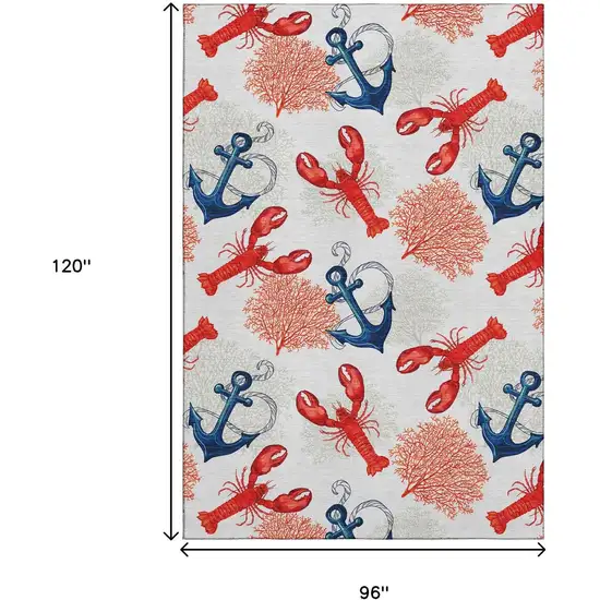 Ivory Red And Blue Nautical Washable Area Rug With UV Protection Photo 3