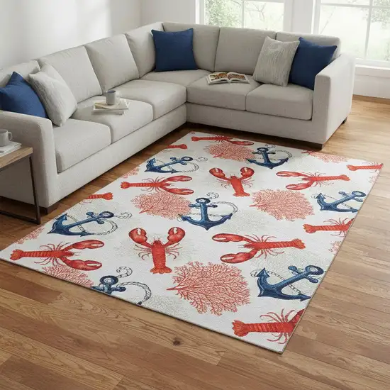 Ivory Red And Blue Nautical Washable Area Rug With UV Protection Photo 1
