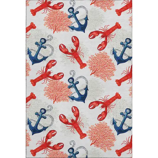 Ivory Red And Blue Nautical Washable Area Rug With UV Protection Photo 2
