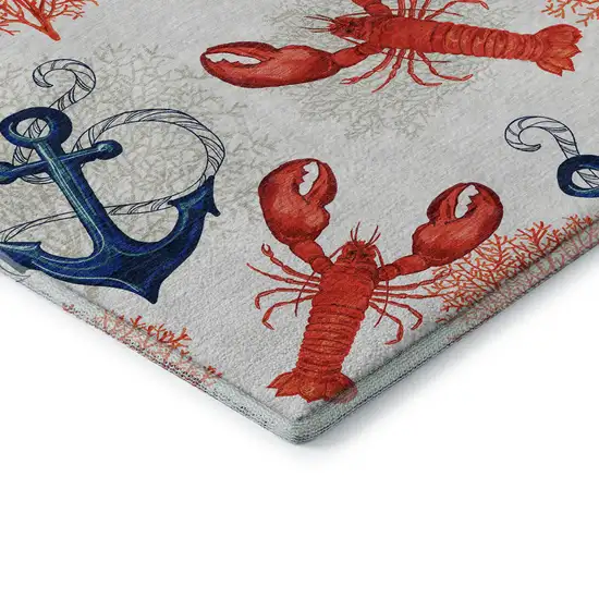 Ivory Red And Blue Nautical Washable Area Rug With UV Protection Photo 8