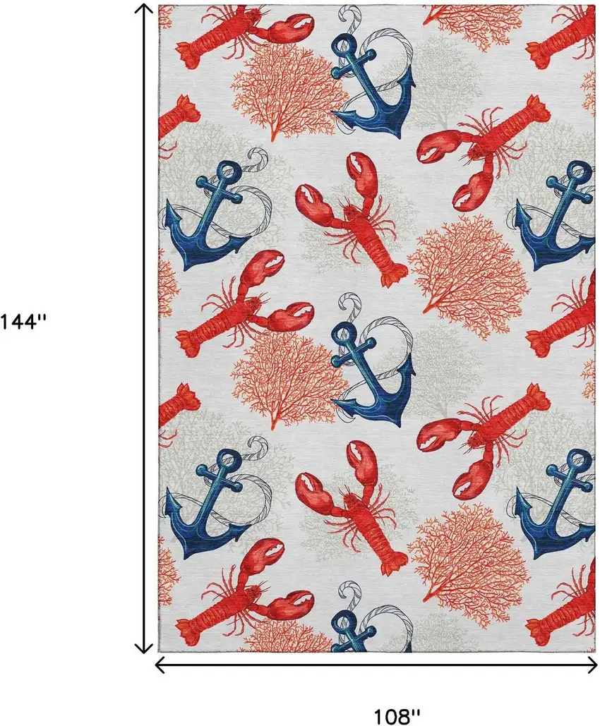 Ivory Red And Blue Nautical Washable Area Rug With UV Protection Photo 3