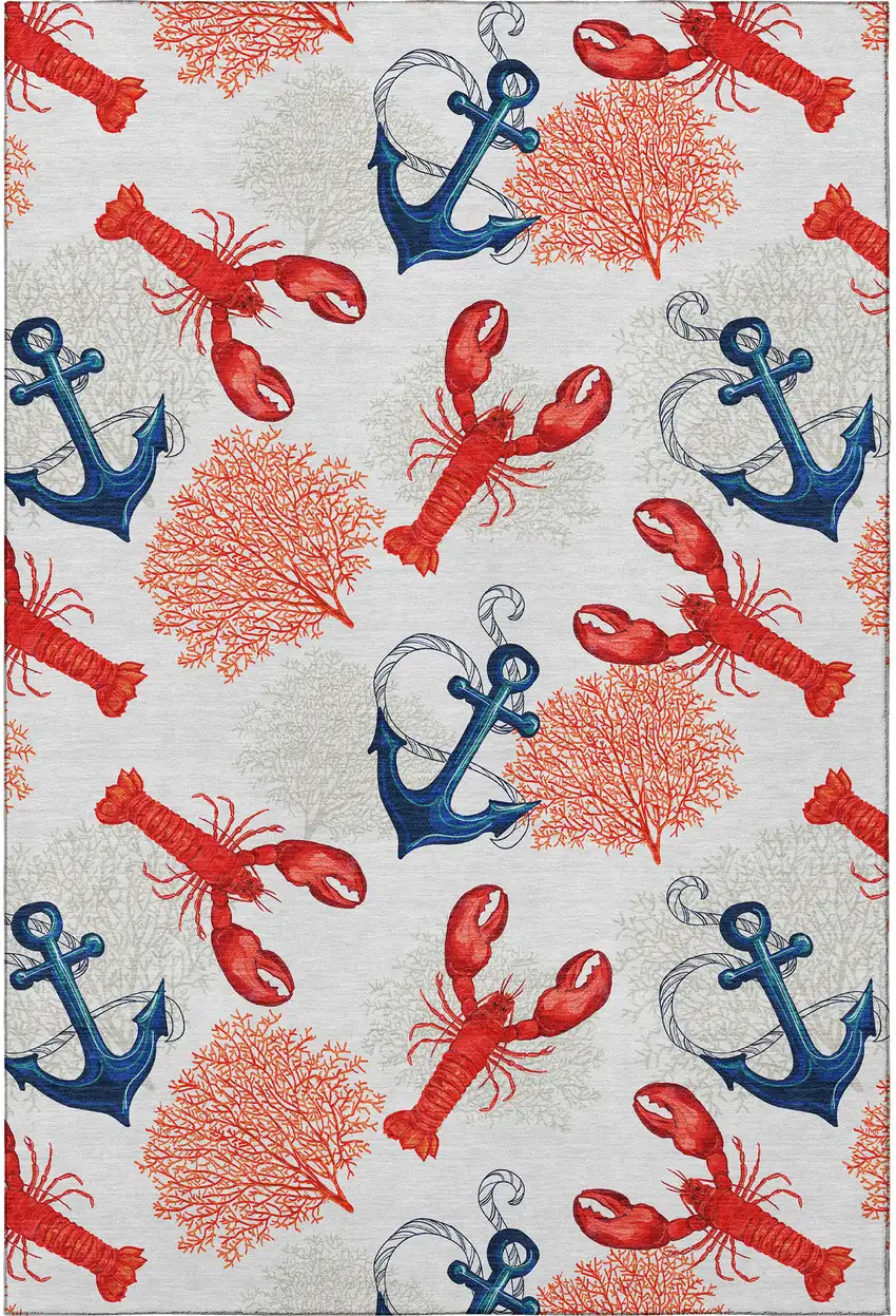 Ivory Red And Blue Nautical Washable Area Rug With UV Protection Photo 4