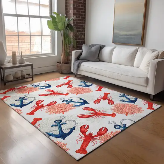 Ivory Red And Blue Nautical Washable Area Rug With UV Protection Photo 5