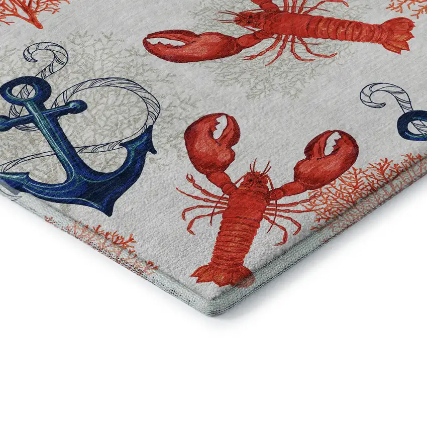 Ivory Red And Blue Nautical Washable Area Rug With UV Protection Photo 8
