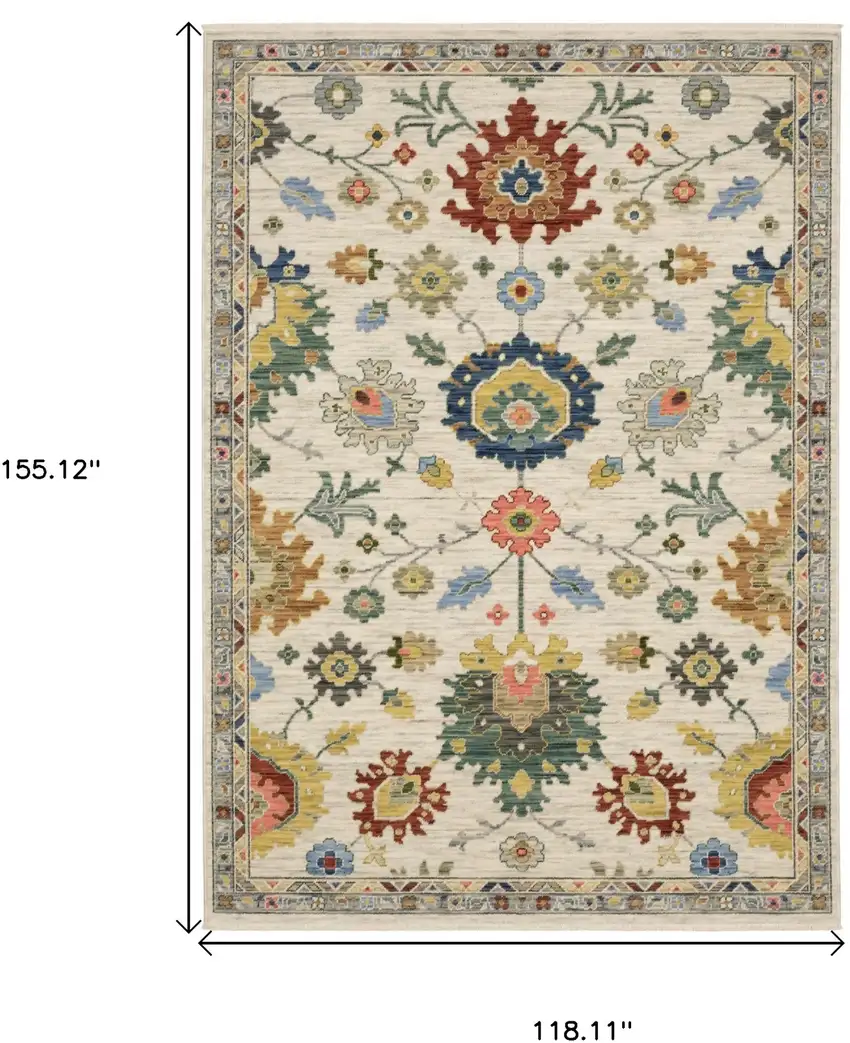 Ivory Red And Blue Oriental Area Rug With Fringe Photo 3