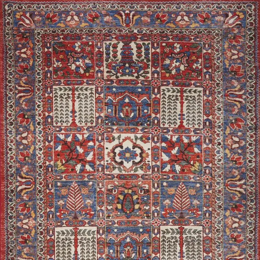 Ivory Red And Blue Oriental Distressed Non Skid Area Rug Photo 8
