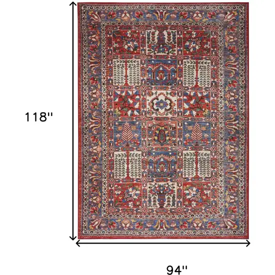 Ivory Red And Blue Oriental Distressed Non Skid Area Rug Photo 3