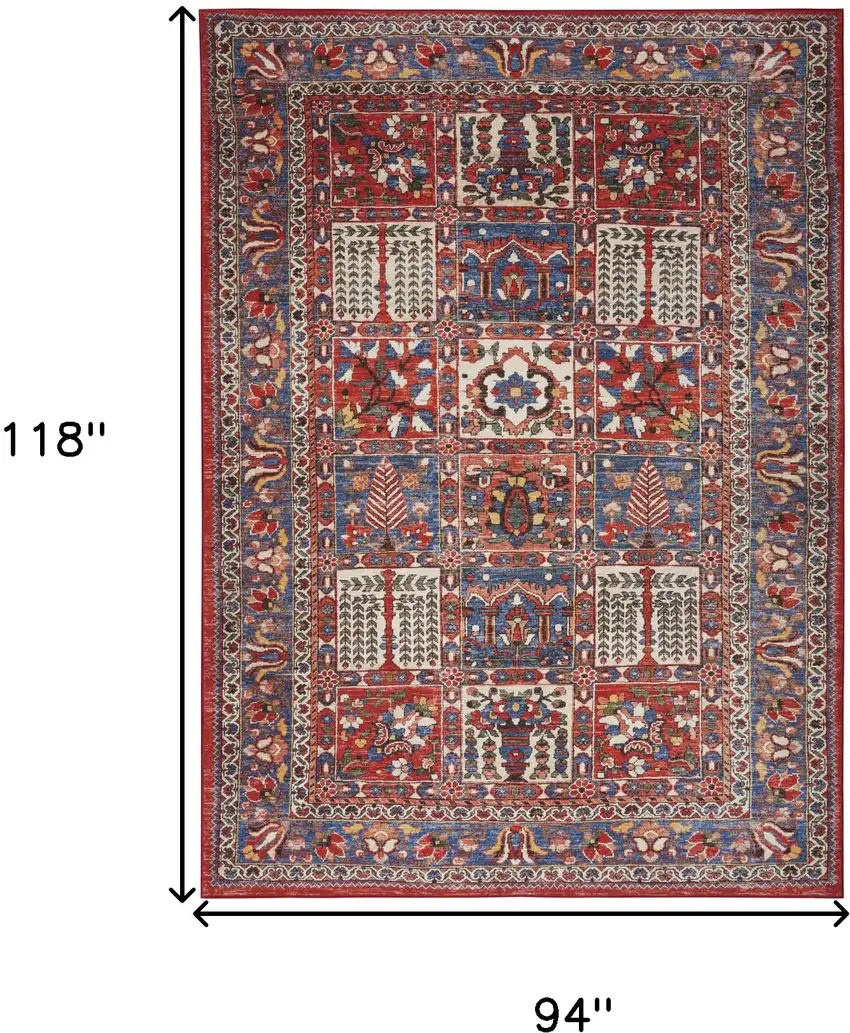Ivory Red And Blue Oriental Distressed Non Skid Area Rug Photo 3
