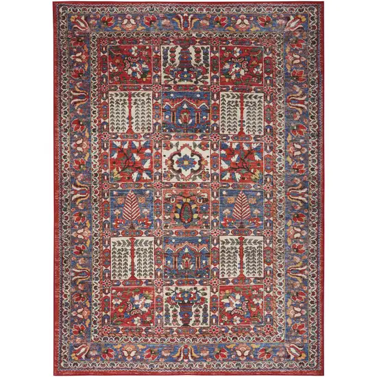 Ivory Red And Blue Oriental Distressed Non Skid Area Rug Photo 2