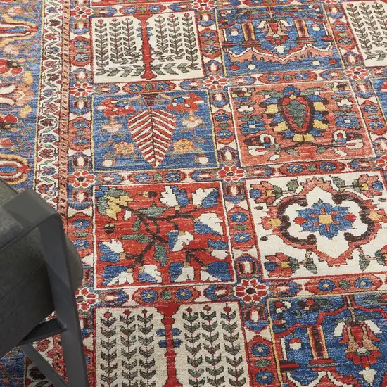 Ivory Red And Blue Oriental Distressed Non Skid Area Rug Photo 9