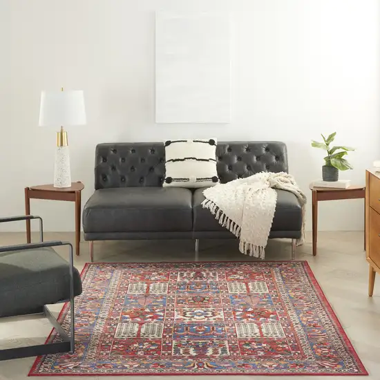 Ivory Red And Blue Oriental Distressed Non Skid Area Rug Photo 6