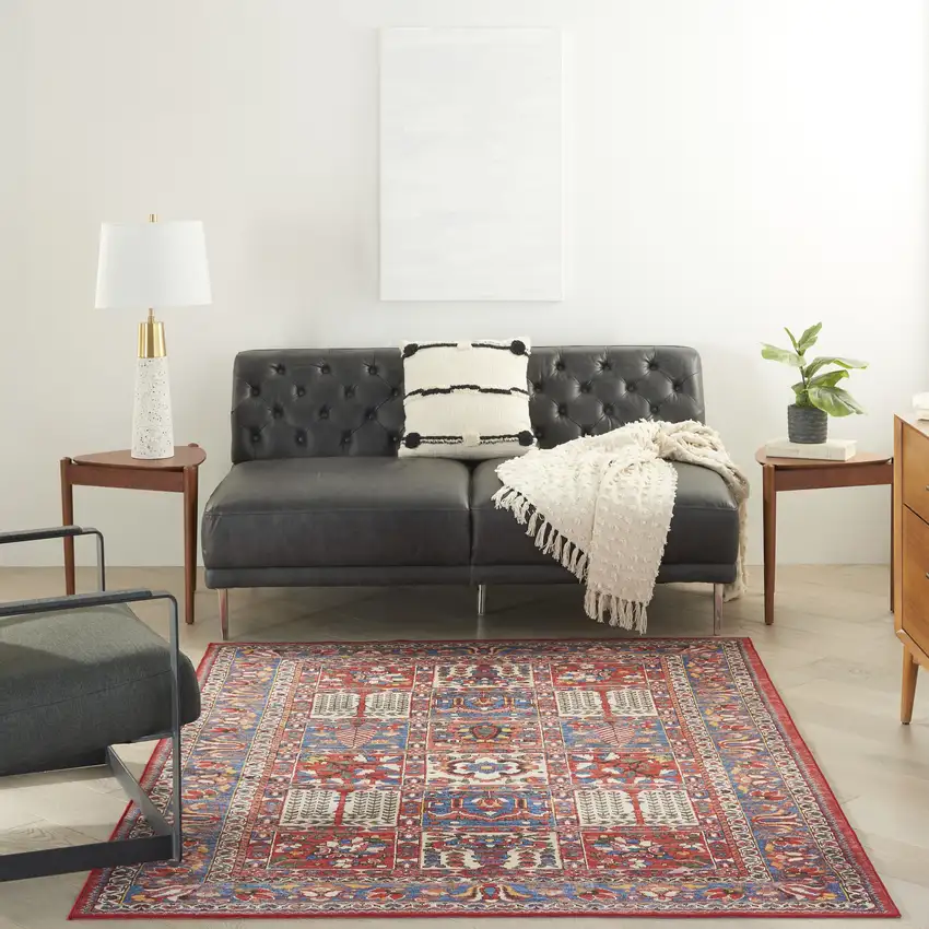 Ivory Red And Blue Oriental Distressed Non Skid Area Rug Photo 6