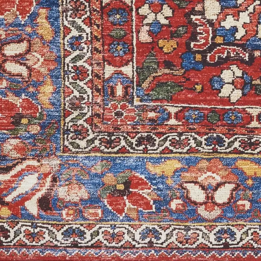 Ivory Red And Blue Oriental Distressed Non Skid Area Rug Photo 2