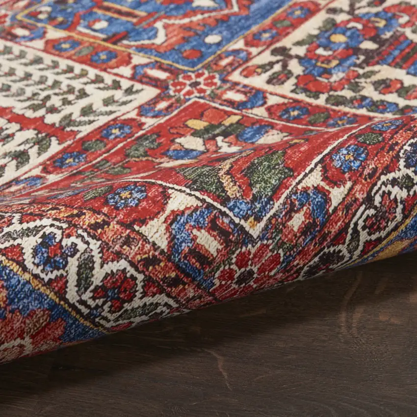 Ivory Red And Blue Oriental Distressed Non Skid Area Rug Photo 9