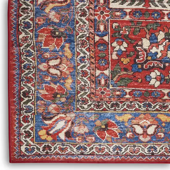 Ivory Red And Blue Oriental Distressed Non Skid Area Rug Photo 3