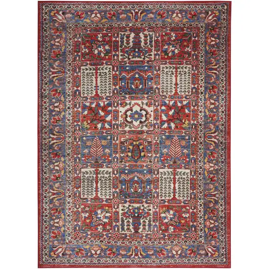 Ivory Red And Blue Oriental Distressed Non Skid Area Rug Photo 7