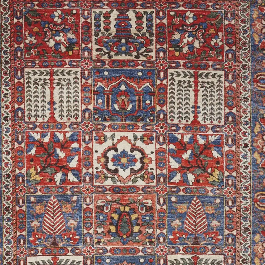 Ivory Red And Blue Oriental Distressed Non Skid Area Rug Photo 8