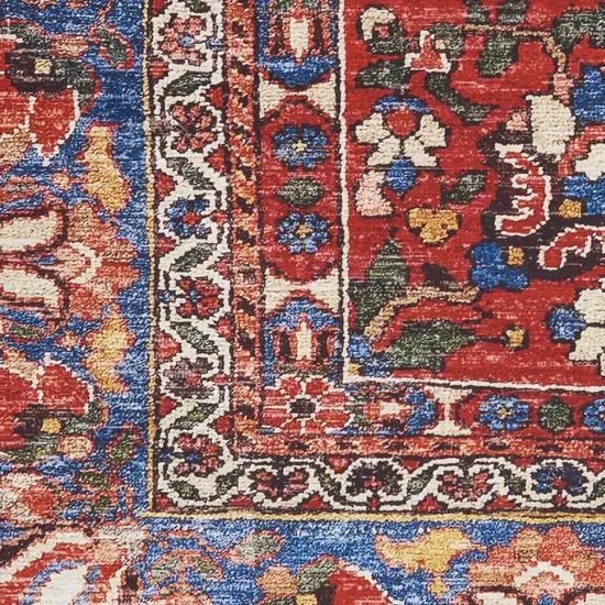 Ivory Red And Blue Oriental Distressed Non Skid Area Rug Photo 8
