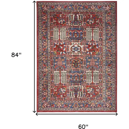Ivory Red And Blue Oriental Distressed Non Skid Area Rug Photo 3