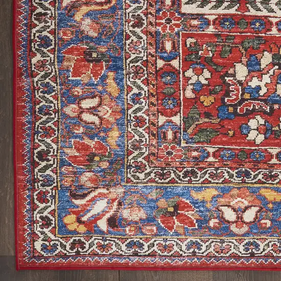 Ivory Red And Blue Oriental Distressed Non Skid Area Rug Photo 7