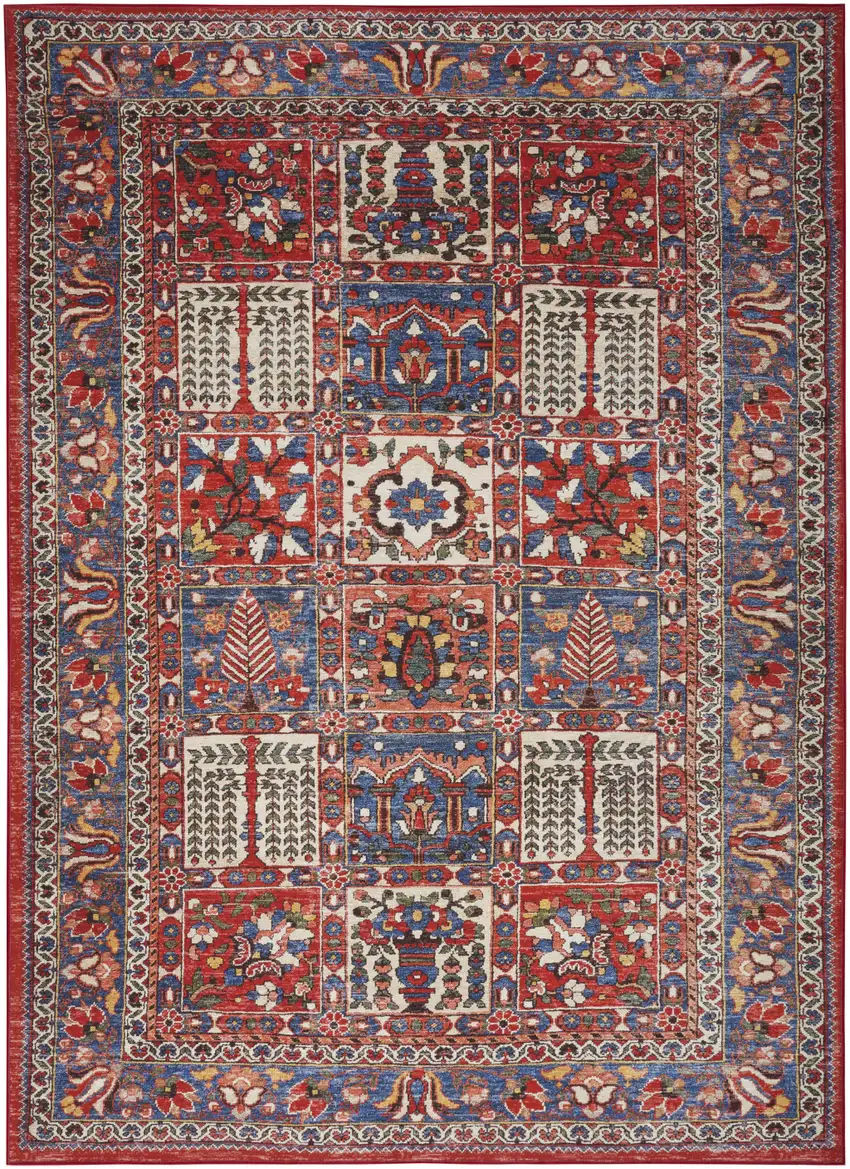 Ivory Red And Blue Oriental Distressed Non Skid Area Rug Photo 9