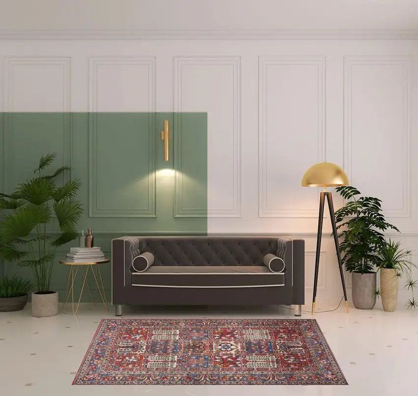 Ivory Red And Blue Oriental Distressed Non Skid Area Rug Photo 1