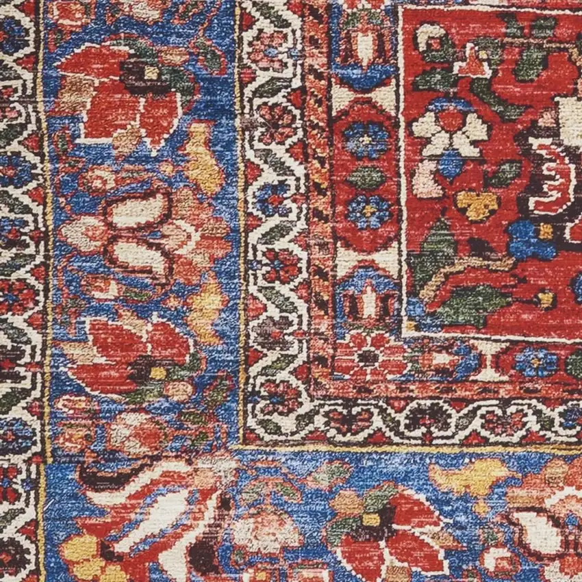 Ivory Red And Blue Oriental Distressed Non Skid Area Rug Photo 2