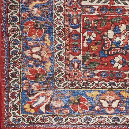 Ivory Red And Blue Oriental Distressed Non Skid Area Rug Photo 3