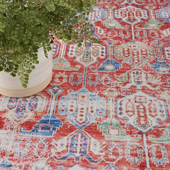Ivory Red And Blue Oriental Distressed Non Skid Area Rug Photo 9