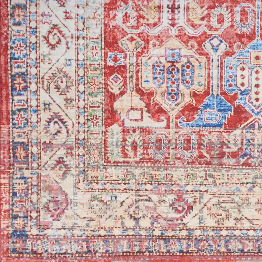 Ivory Red And Blue Oriental Distressed Non Skid Area Rug Photo 4