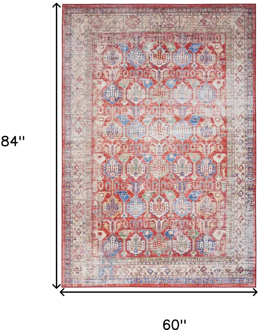 Ivory Red And Blue Oriental Distressed Non Skid Area Rug Photo 3