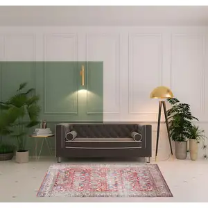 Photo of Ivory Red And Blue Oriental Distressed Non Skid Area Rug