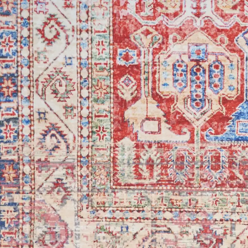Ivory Red And Blue Oriental Distressed Non Skid Area Rug Photo 2