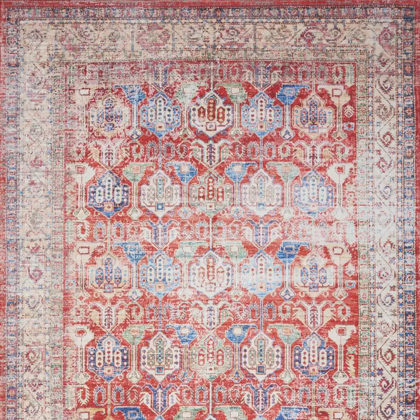Ivory Red And Blue Oriental Distressed Non Skid Area Rug Photo 8