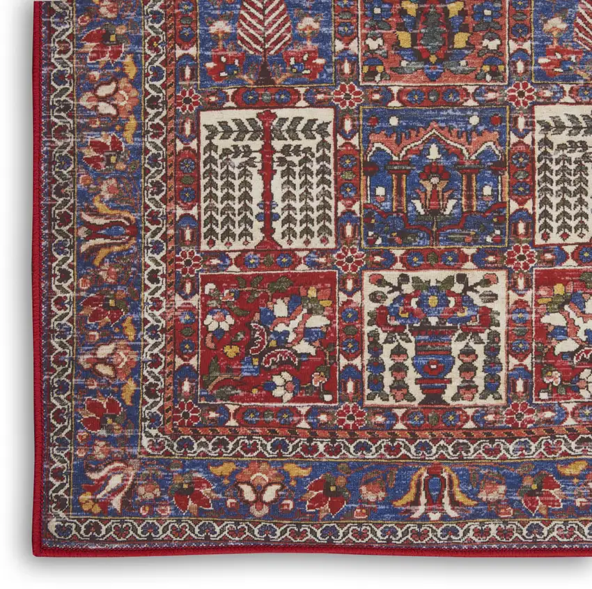 Ivory Red And Blue Oriental Distressed Non Skid Area Rug Photo 4