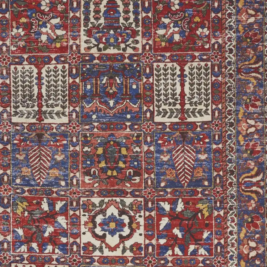 Ivory Red And Blue Oriental Distressed Non Skid Area Rug Photo 8