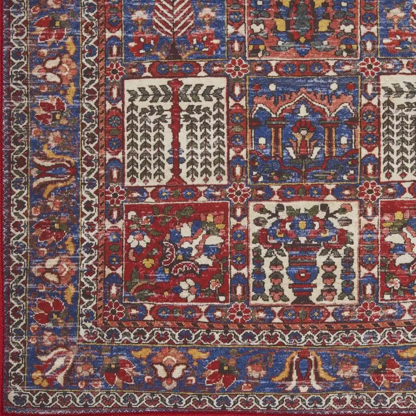 Ivory Red And Blue Oriental Distressed Non Skid Area Rug Photo 3