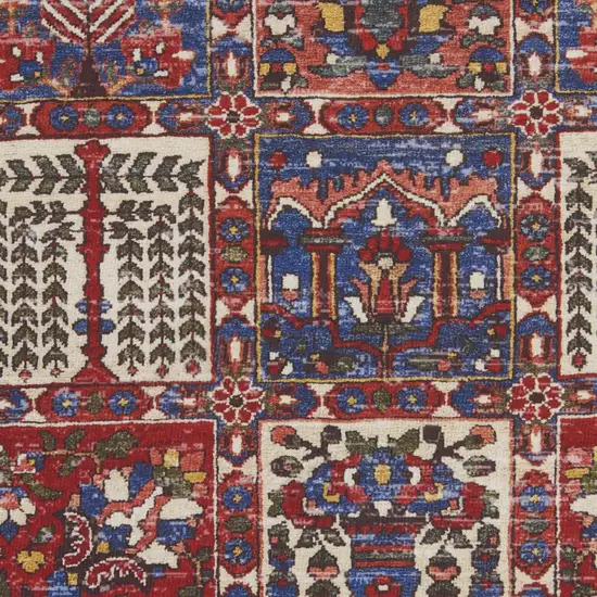 Ivory Red And Blue Oriental Distressed Non Skid Area Rug Photo 9