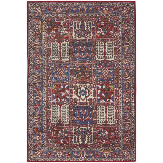 Ivory Red And Blue Oriental Distressed Non Skid Area Rug Photo 6