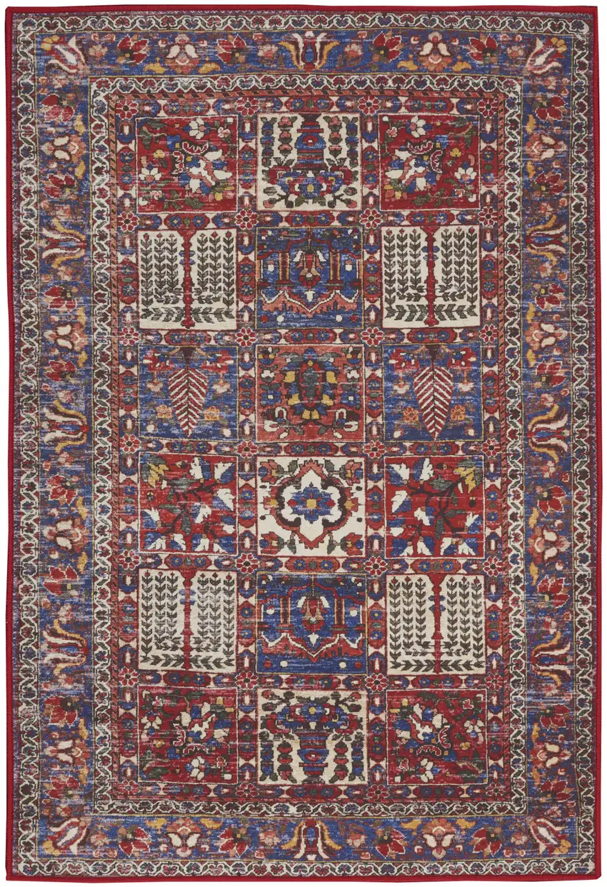 Ivory Red And Blue Oriental Distressed Non Skid Area Rug Photo 6