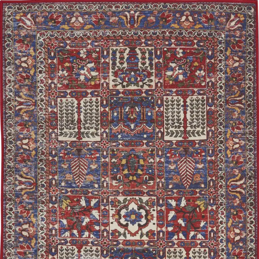 Ivory Red And Blue Oriental Distressed Non Skid Area Rug Photo 7
